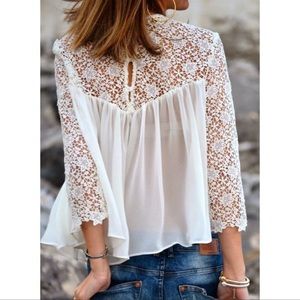 Zara White Flowy Crochet Lace Sheer Top